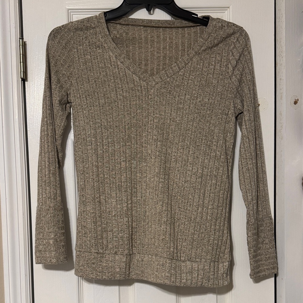 SHEIN Long Sleeve Ribbed Top - Taupe